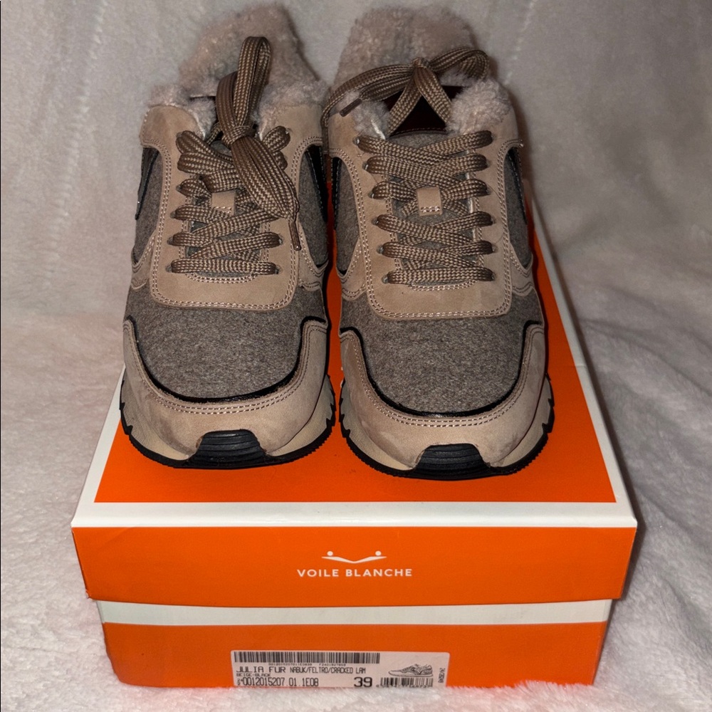NWT VOILE BLANCHE JULIA Fur Leather And Fabric Sneakers in BEIGE - Picture 8 of 16